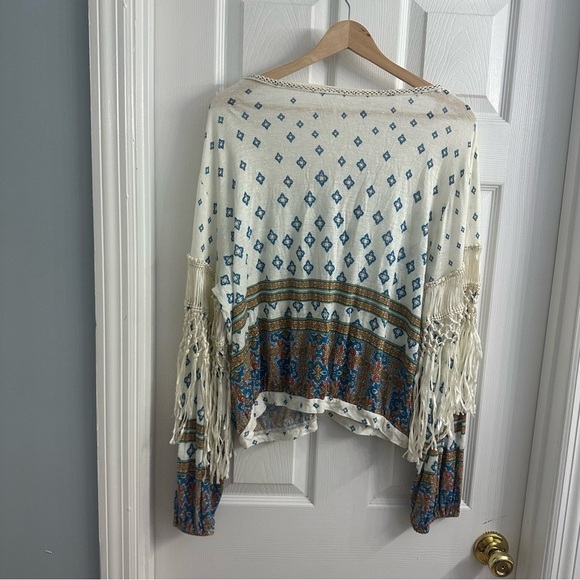 Free People Blouse Tassels Boho Floral Lace Up Festival Hippie Casual Size Small - Picture 4 of 7
